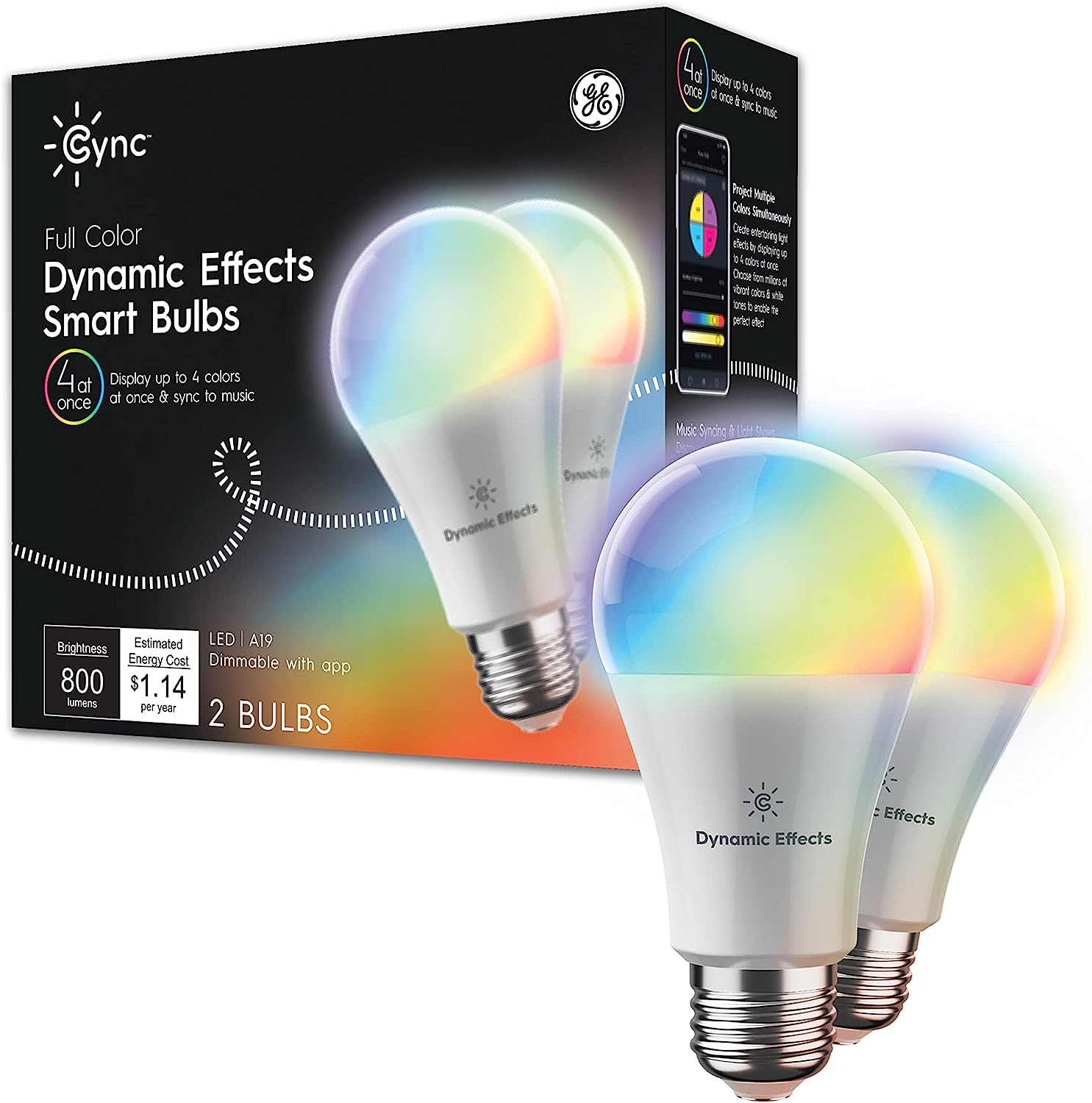 GE CYNC Full Color Dynamic Effects Smart LED Light Bulbs Best for Special Effects